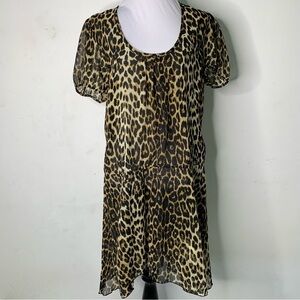 Roberto Cavalli Women's Leopard Short Sleeve Dress Size XL Sheer